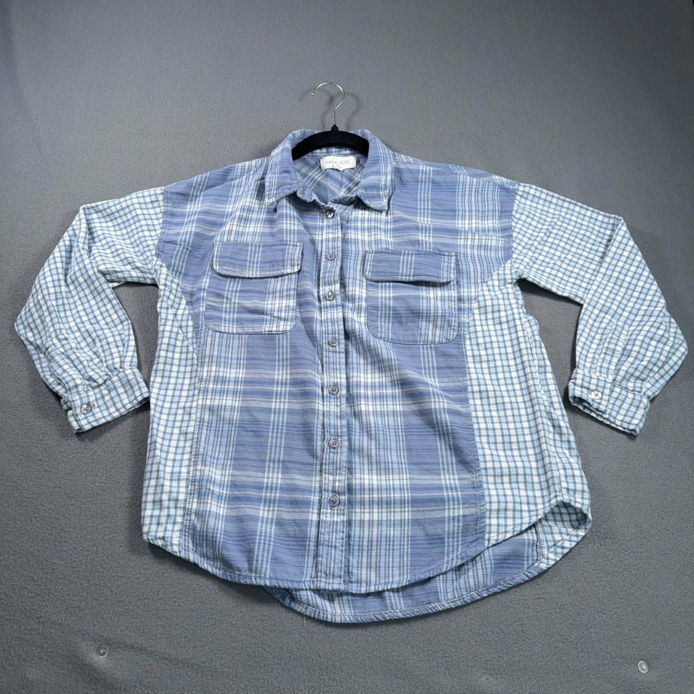 Hippie Rose Womens Small‎ Blue White Plaid Button Up Shirt Casual Style Top